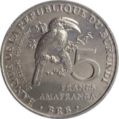 5 франков 2014 г. (Африканский калао)