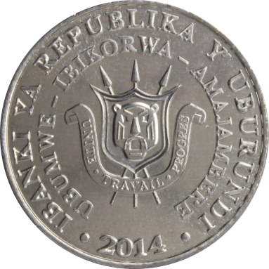 5 франков 2014 г. (Африканский клювач)