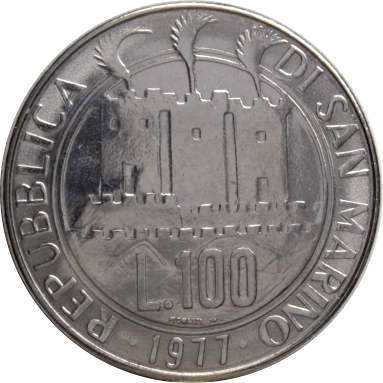 100 лир 1977 г.