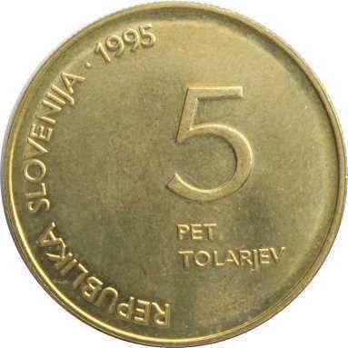 5 толаров 1994 г. (50 лет Банку Словении)