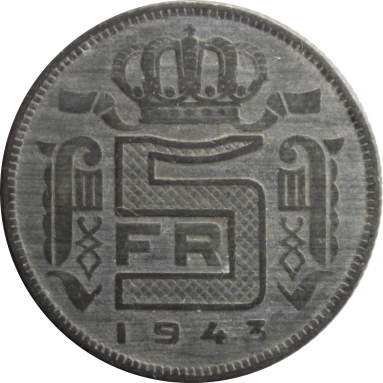 5 франков 1943 г. (des Belges)