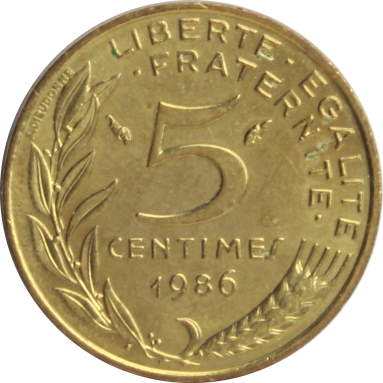 5 сантимов 1986 г.